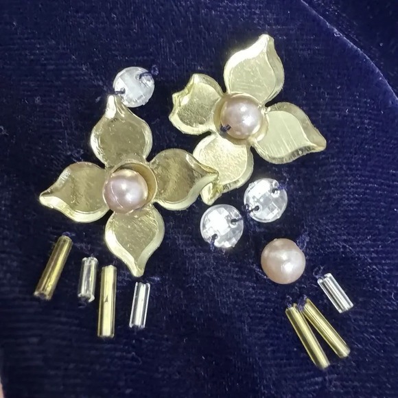 ASOS Mini Wrap Velvet Dress Blue US 6 Floral 3D Embellishments Baby Doll Dainty - Picture 2 of 10